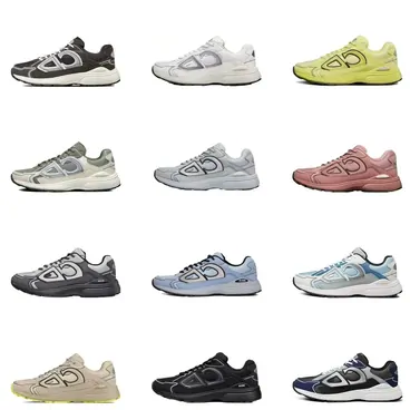 Pairs of designer-style trainers lined up in three colourways