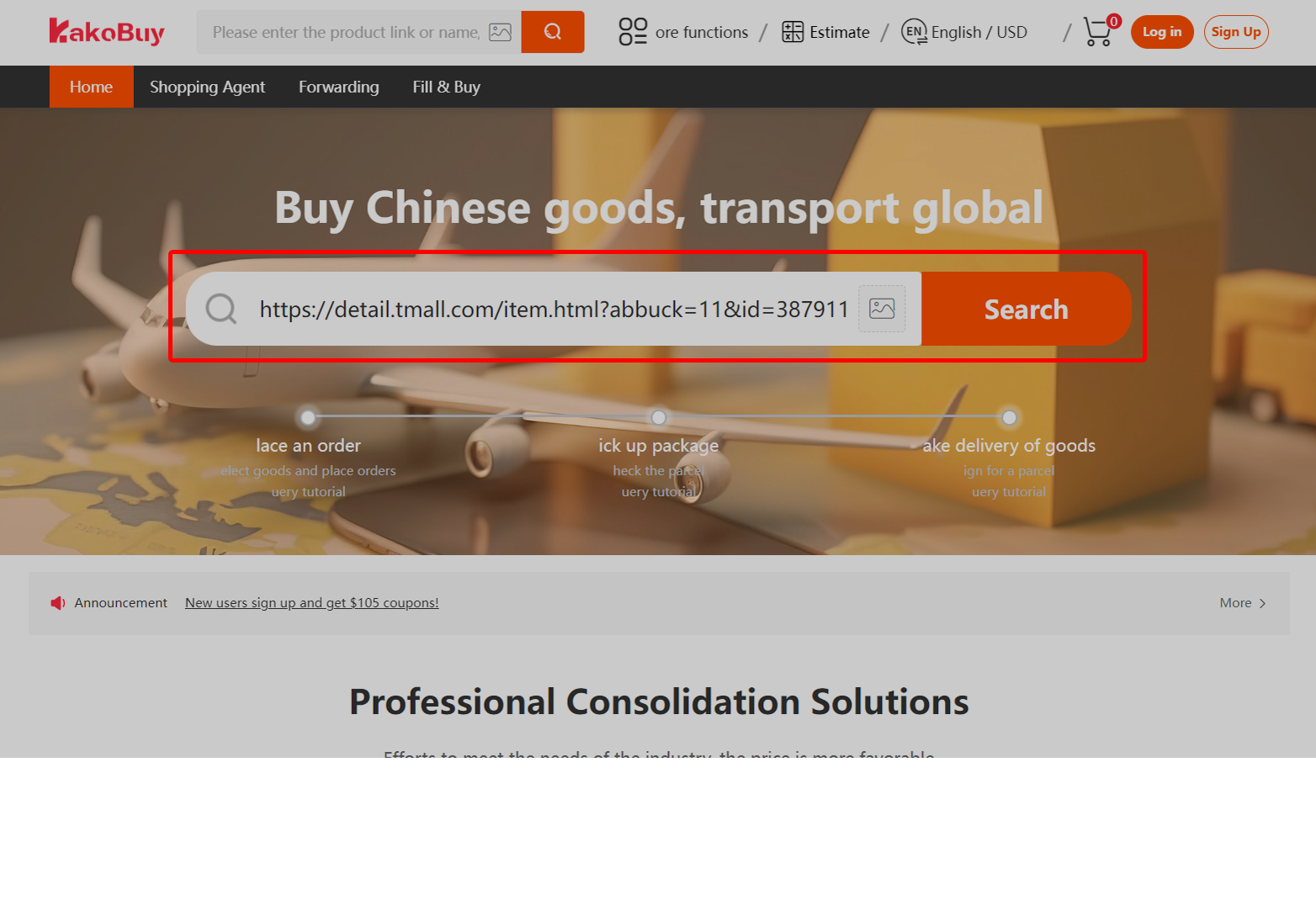 Paste the original product URL into Kakobuy search.